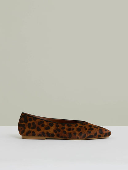 Reiss Leather Rounded-Point Toe Ballet Flats in Animal