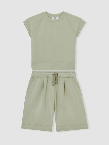 Reiss 9-13 yrs Modal-Blend Sweatshirt And Shorts Set in Sage