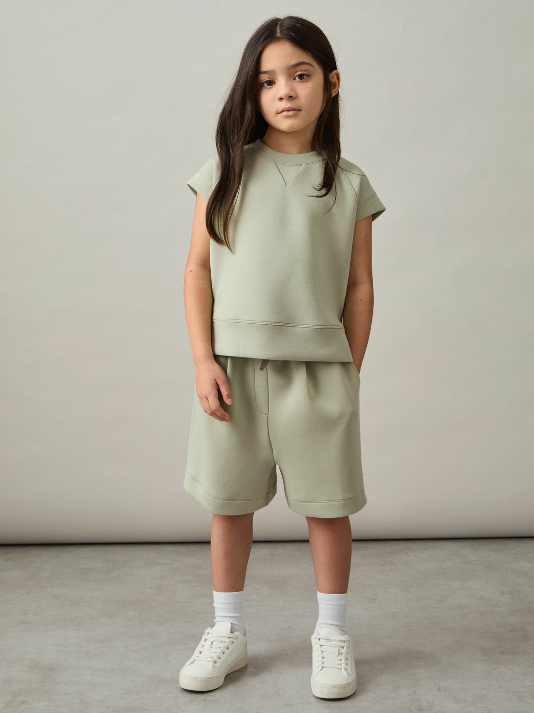 Reiss 9-13 yrs Modal-Blend Sweatshirt And Shorts Set in Sage