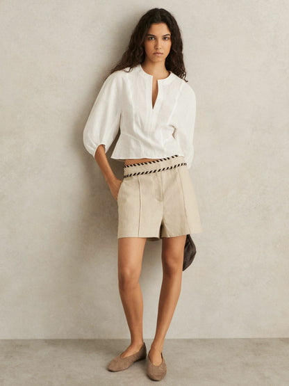 Reiss Leather Rounded-Point Toe Ballet Flats in Taupe