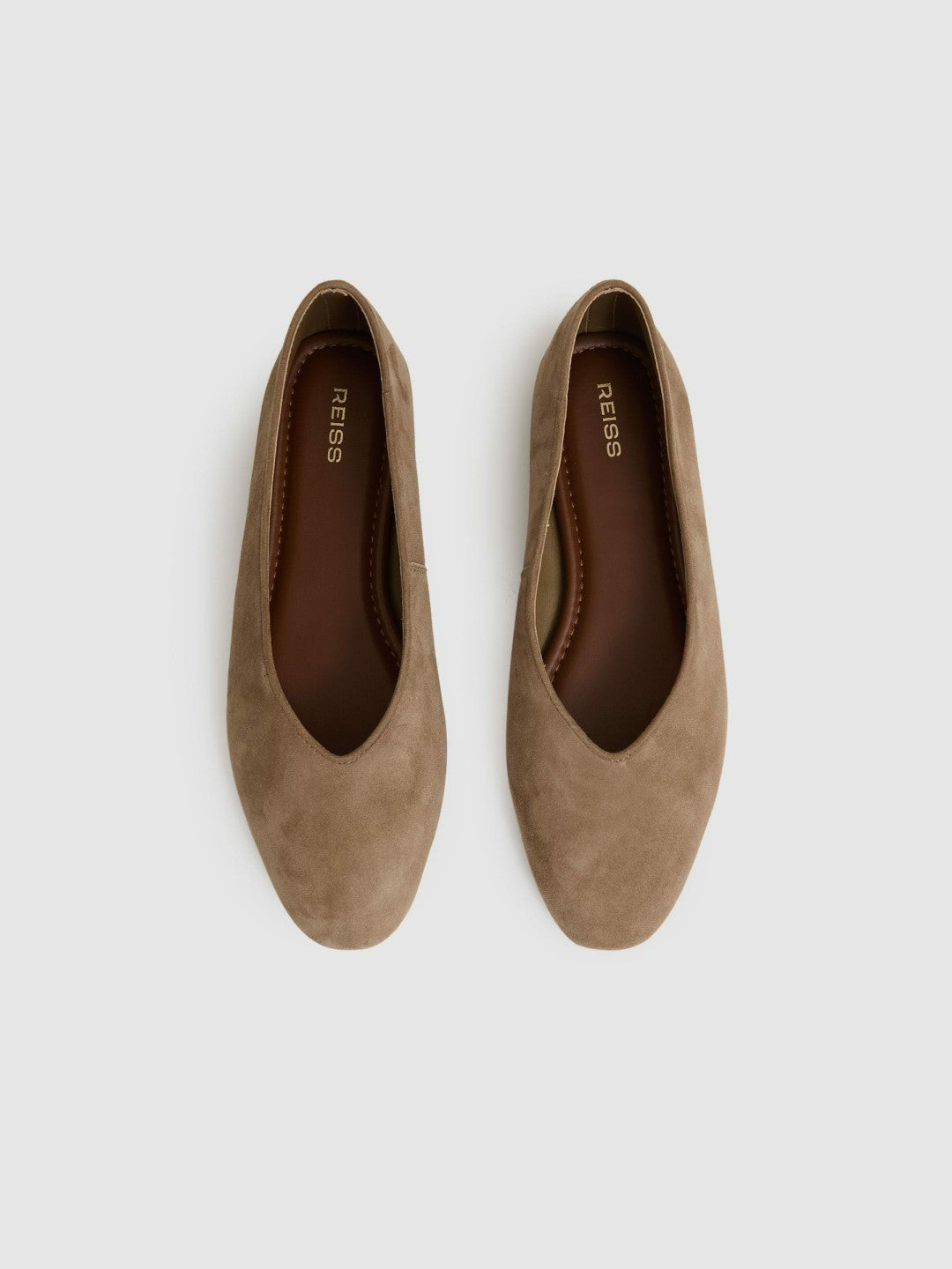 Reiss Leather Rounded-Point Toe Ballet Flats in Taupe