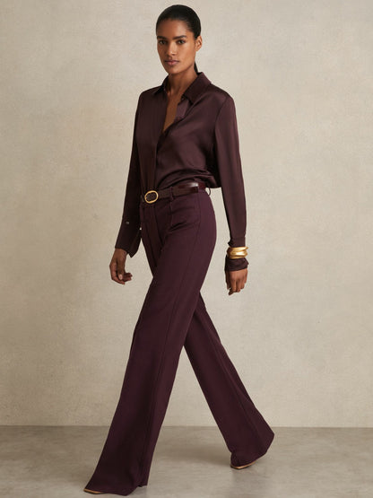 Reiss Petite High Rise Flared Trousers in Burgundy