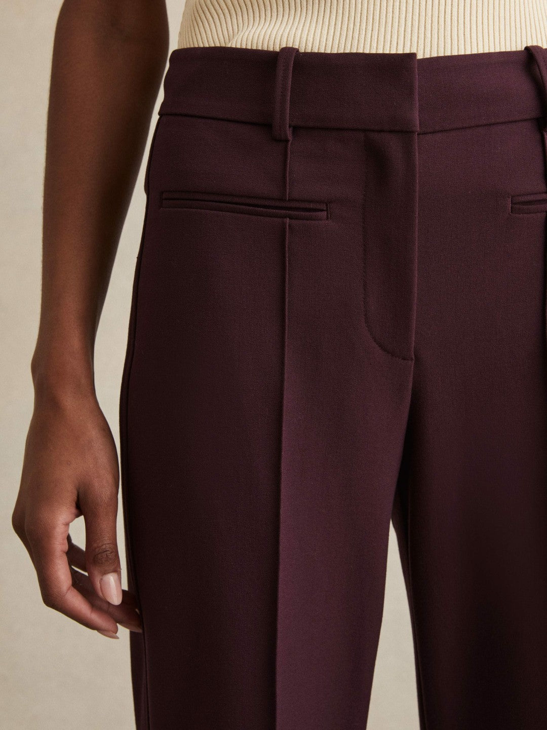 Reiss Petite High Rise Flared Trousers in Burgundy