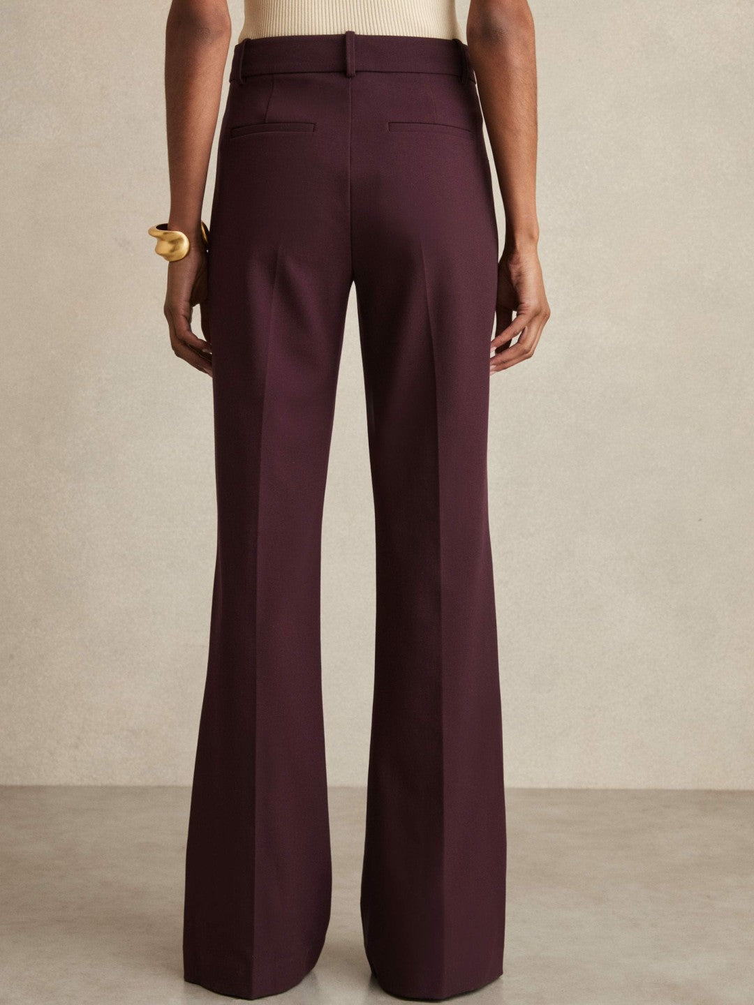 Reiss Petite High Rise Flared Trousers in Burgundy