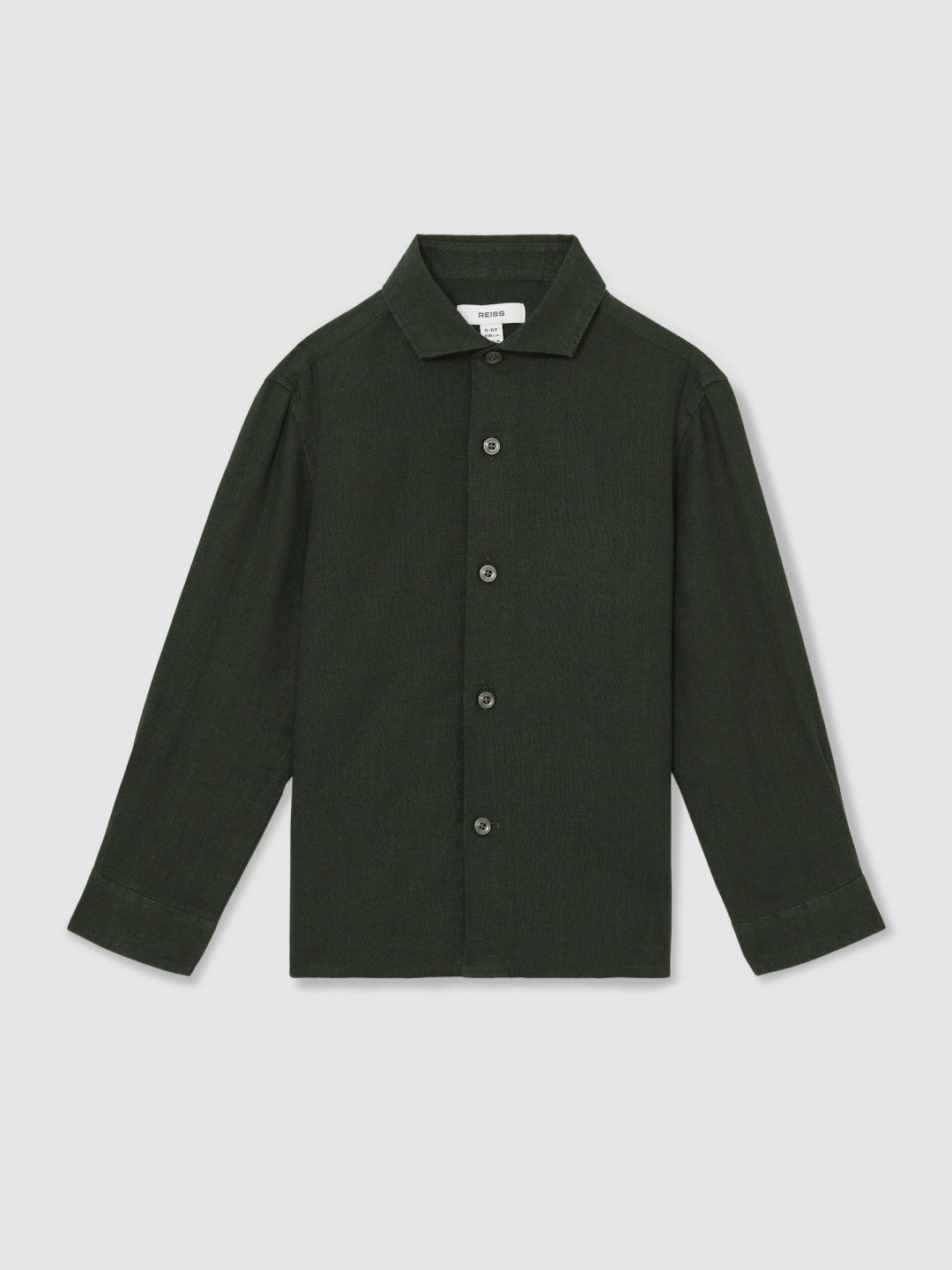 Reiss 3-9 yrs Linen Cutaway Collar Shirt in Dark Green