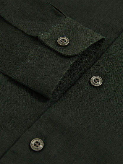 Reiss 3-9 yrs Linen Cutaway Collar Shirt in Dark Green