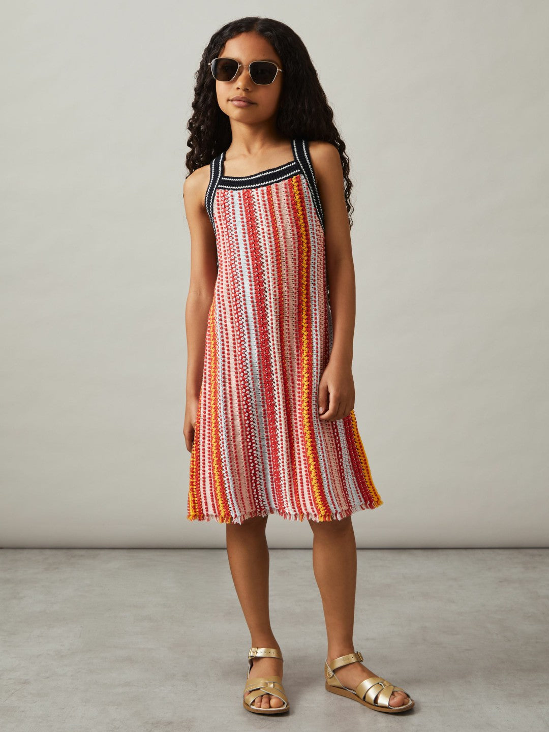 Reiss 4-9 yrs Cotton Striped Knit Dress in Multi