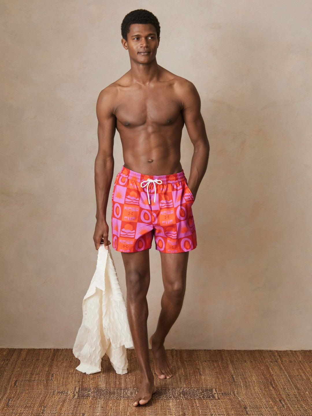 Reiss | Ché Sunset-Print Swim Shorts in Orange/Pink