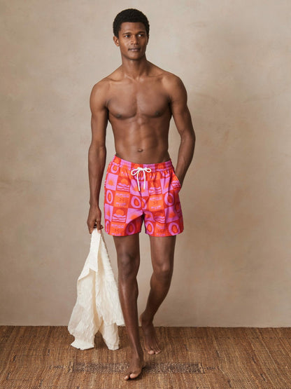 Reiss | Ché Sunset-Print Swim Shorts in Orange/Pink