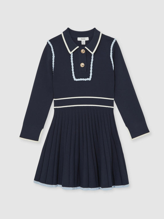 Reiss 13-14 yrs Piped Knitted Skater Dress in Navy