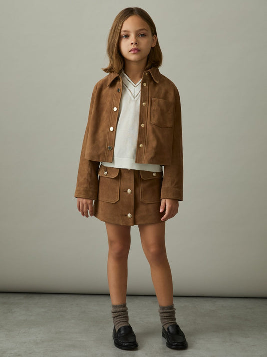 Reiss 4-9 yrs Suede Cropped Jacket in Tan