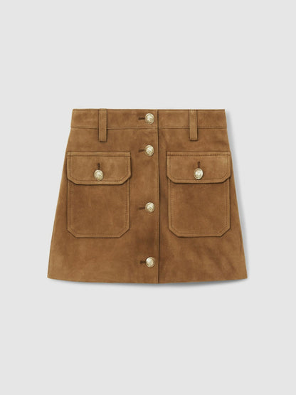 Reiss 4-9 yrs Suede Flap Pocket Skirt in Tan