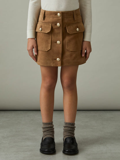Reiss 4-9 yrs Suede Flap Pocket Skirt in Tan
