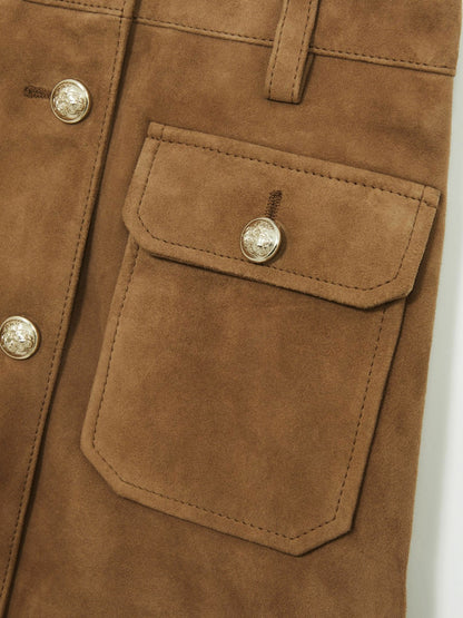 Reiss 4-9 yrs Suede Flap Pocket Skirt in Tan