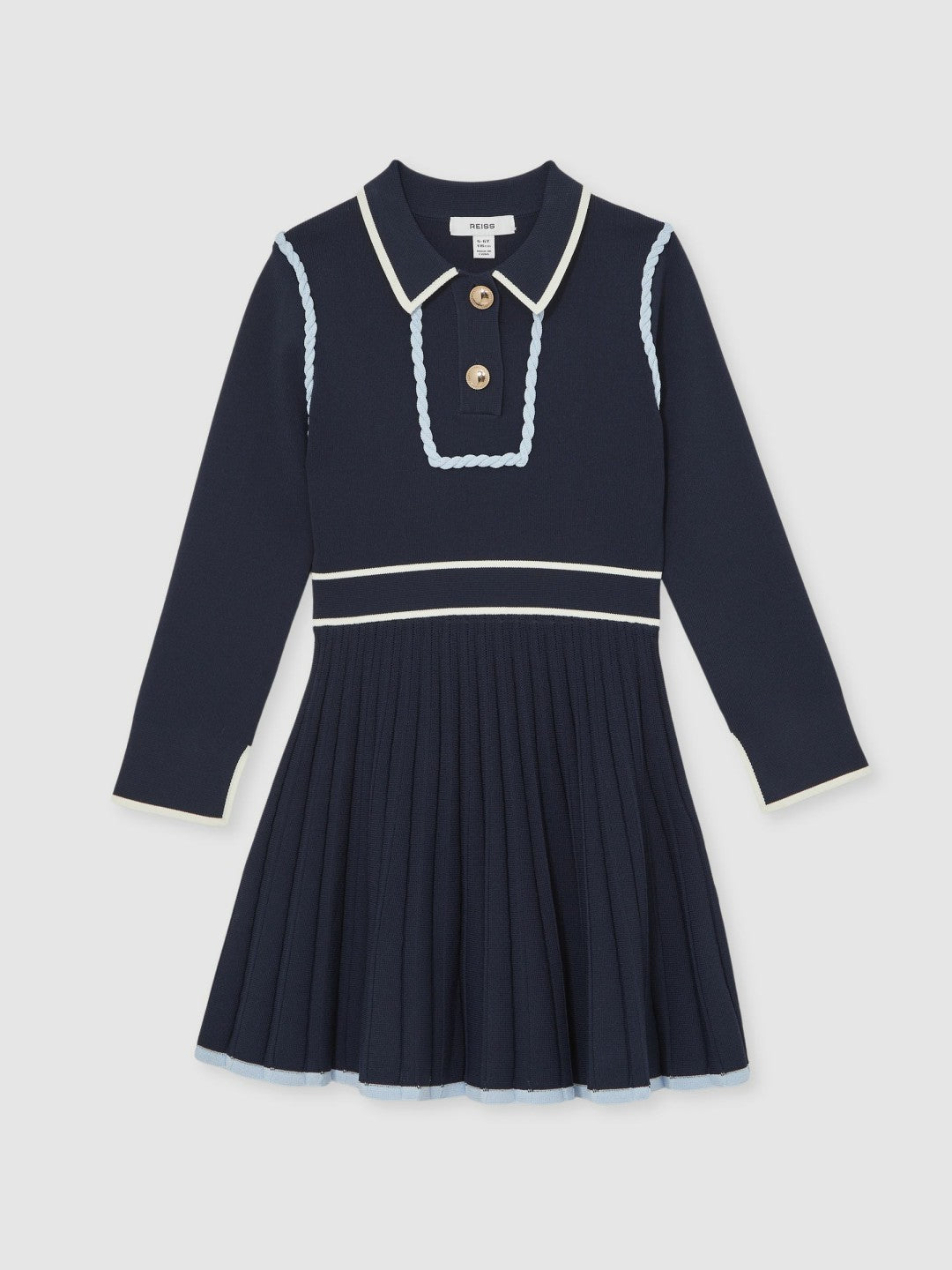 Reiss 9-13 yrs Piped Knitted Skater Dress in Navy