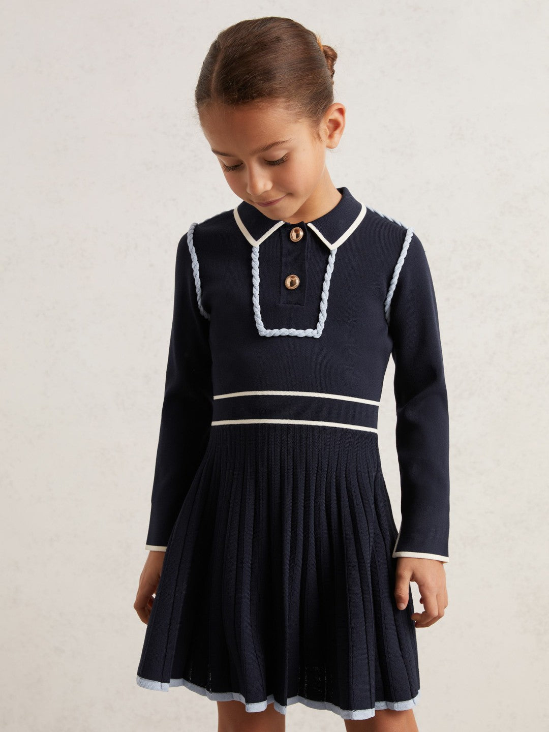 Reiss 9-13 yrs Piped Knitted Skater Dress in Navy