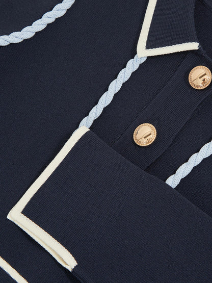 Reiss 9-13 yrs Piped Knitted Skater Dress in Navy