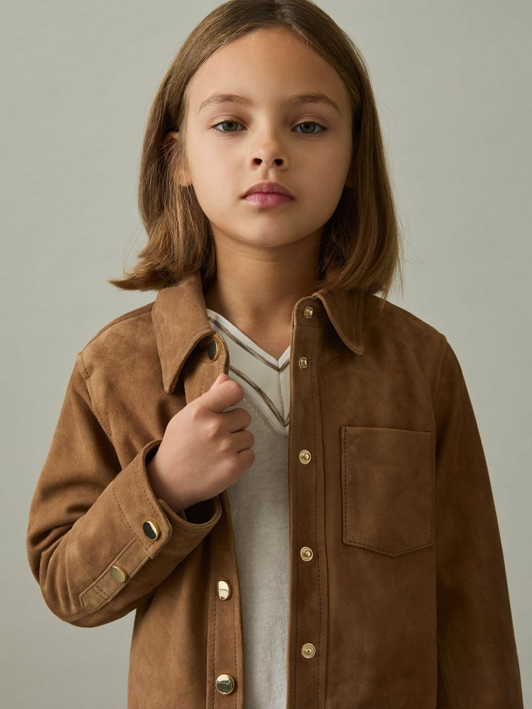Reiss 9-13 yrs Suede Cropped Jacket in Tan