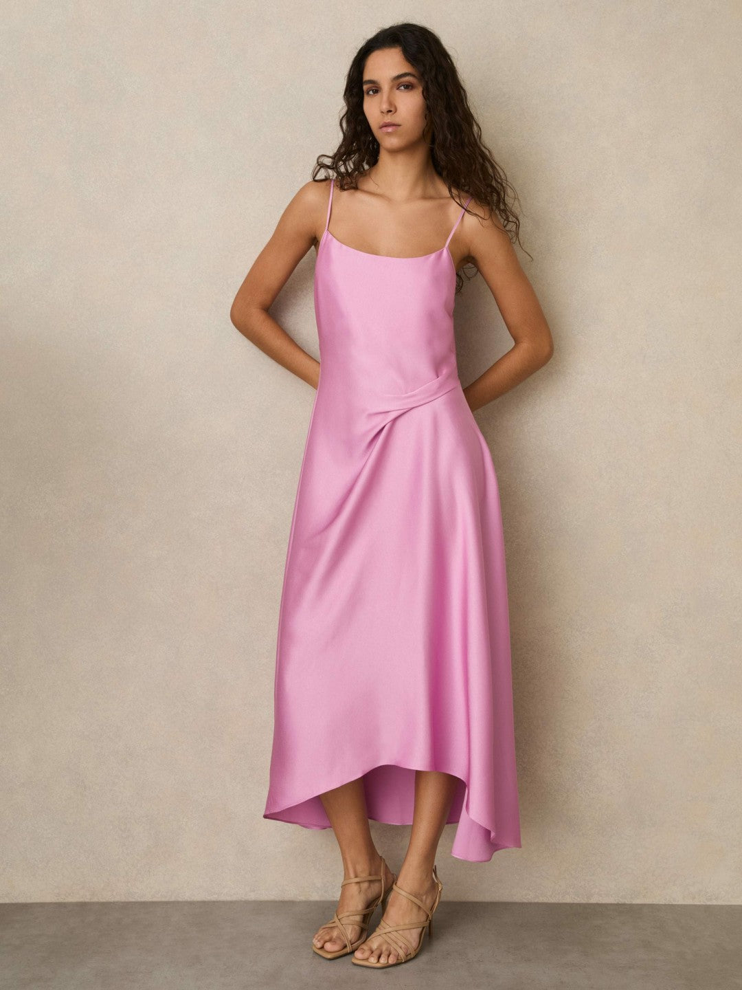 Reiss Satin Drape-Detail Slip Dress in Pink
