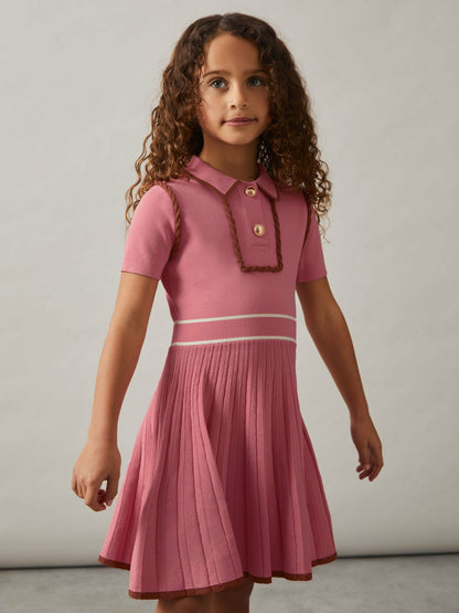 Reiss 3-9 yrs Twist-Piped Knitted Dress in Pink