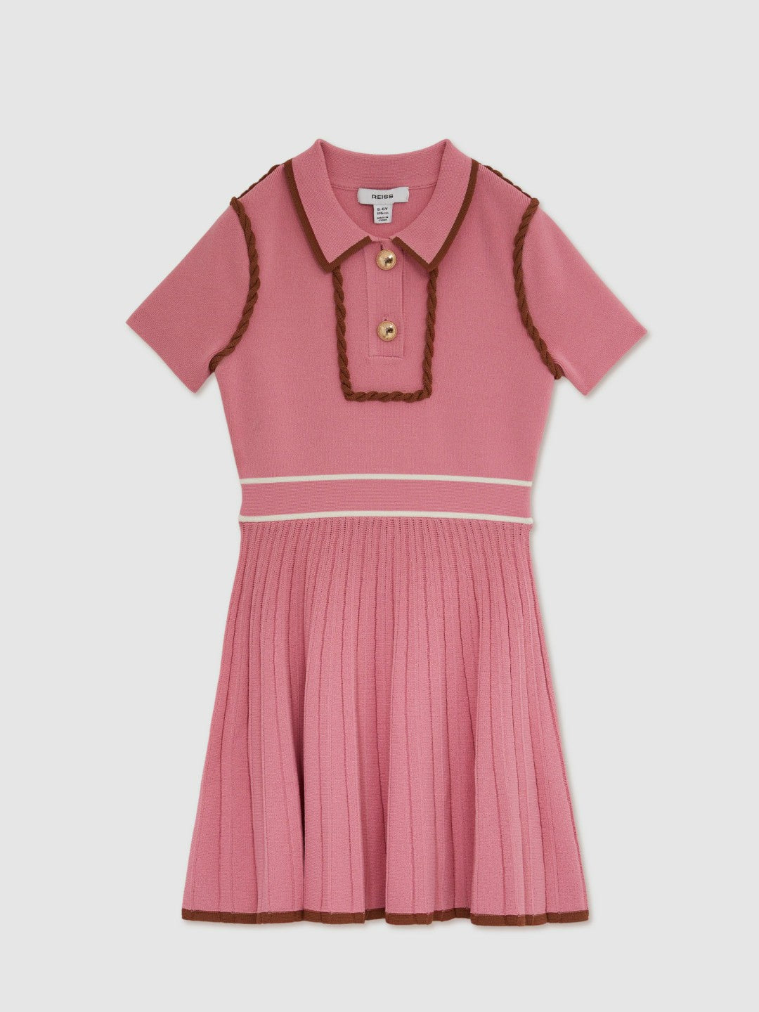 Reiss 3-9 yrs Twist-Piped Knitted Dress in Pink
