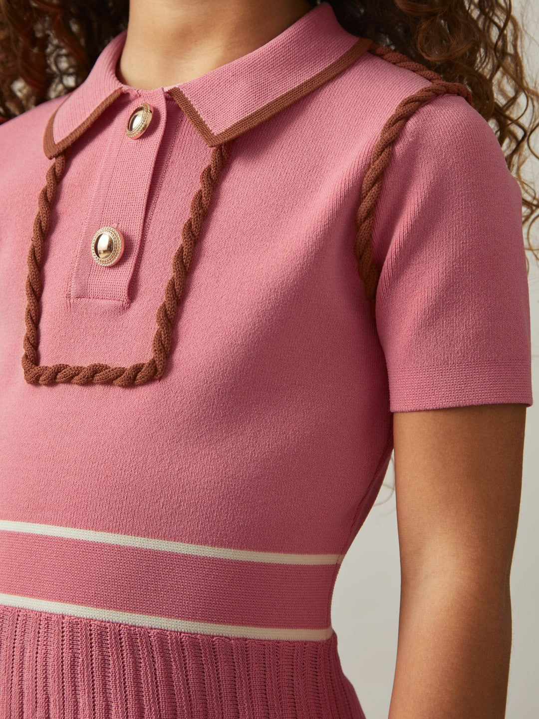 Reiss 3-9 yrs Twist-Piped Knitted Dress in Pink