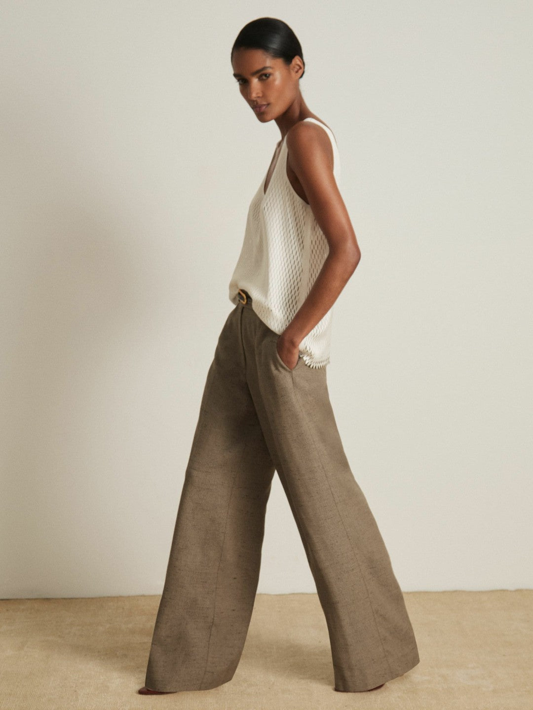 Reiss Atelier Laser-Cut Vest Top in Cream