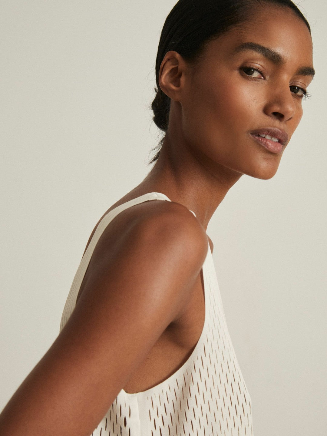 Reiss Atelier Laser-Cut Vest Top in Cream