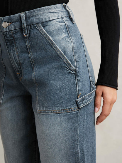 Reiss Good American Cuffed Straight-Leg Jeans in Indigo