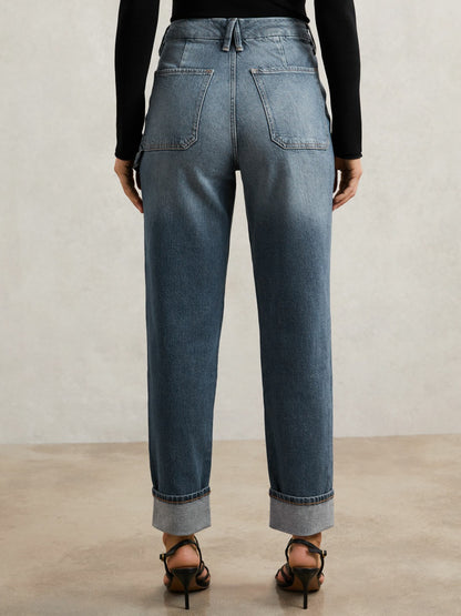 Reiss Good American Cuffed Straight-Leg Jeans in Indigo