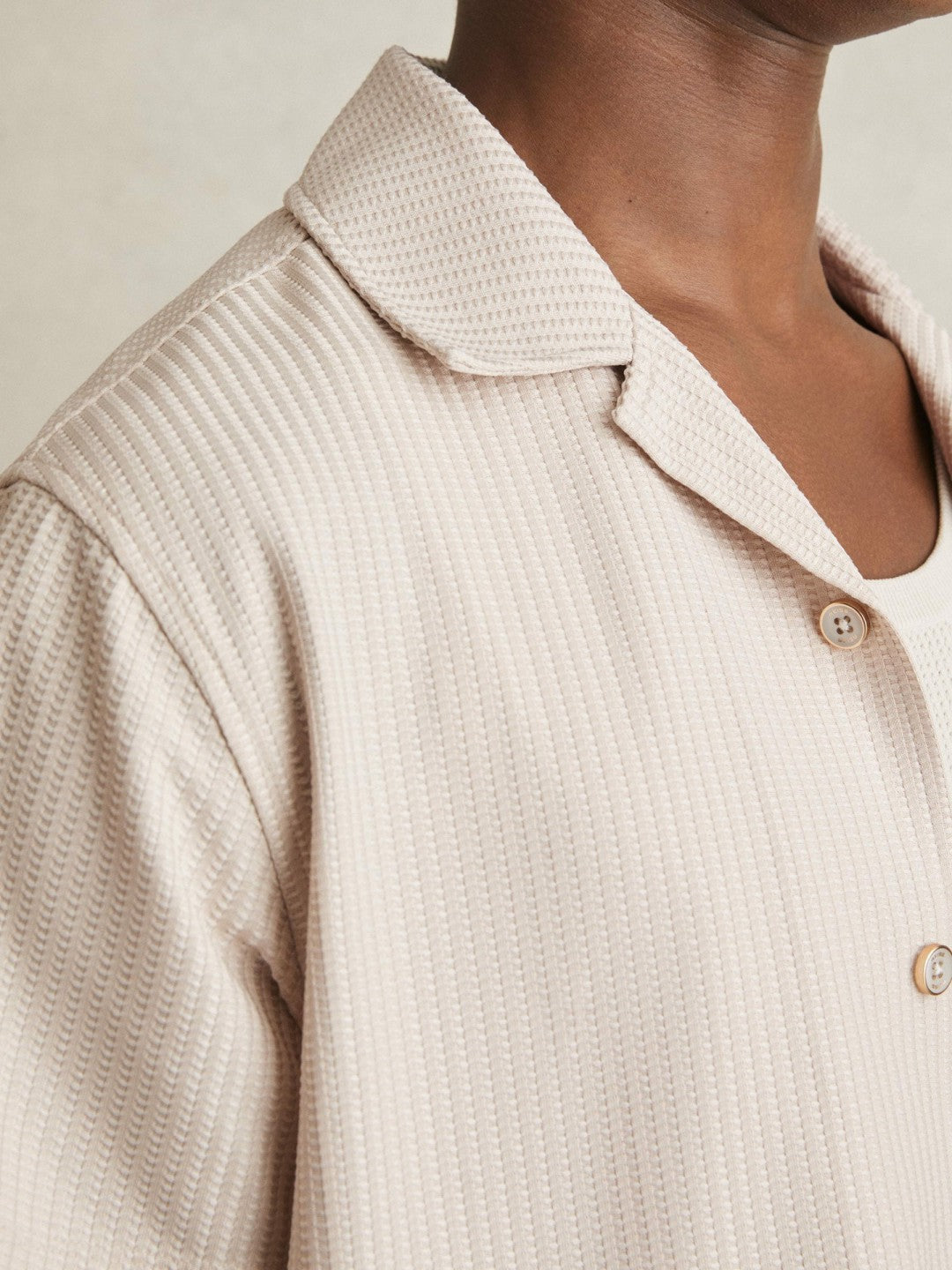 Reiss Textured-Knit Cuban-Collar Shirt in Champagne