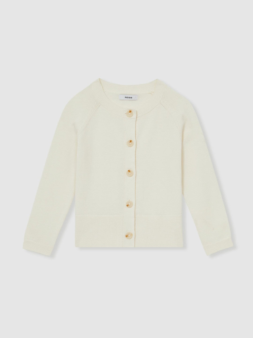 Reiss 13-14 yrs Cotton Crew-Neck Cardigan in Ivory