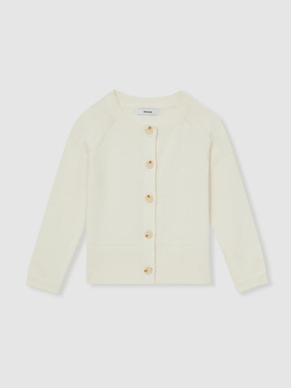 Reiss 13-14 yrs Cotton Crew-Neck Cardigan in Ivory