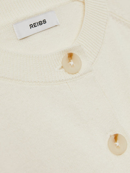 Reiss 4-9 yrs Cotton Crew-Neck Cardigan in Ivory