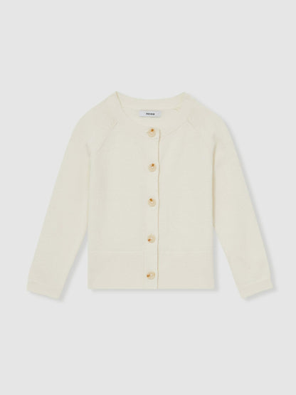 Reiss 9-13 yrs Cotton Crew-Neck Cardigan in Ivory