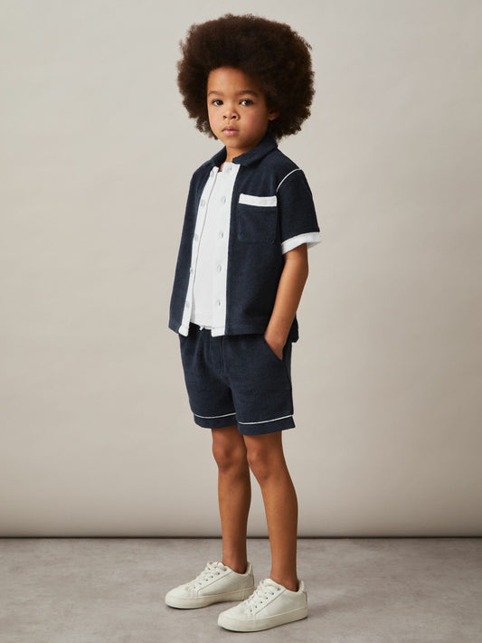 Reiss 3-9 yrs Velour Colour-Block Shorts in Blue Multi