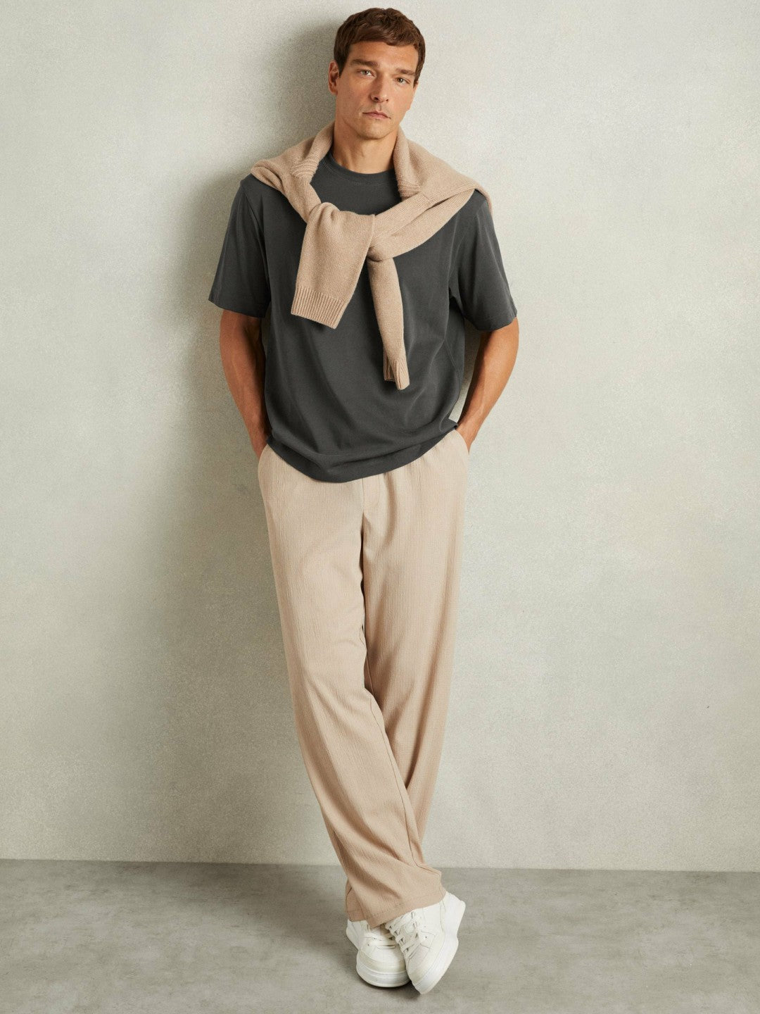 Reiss Cotton Garment-Dyed Oversized T-Shirt in Washed Black