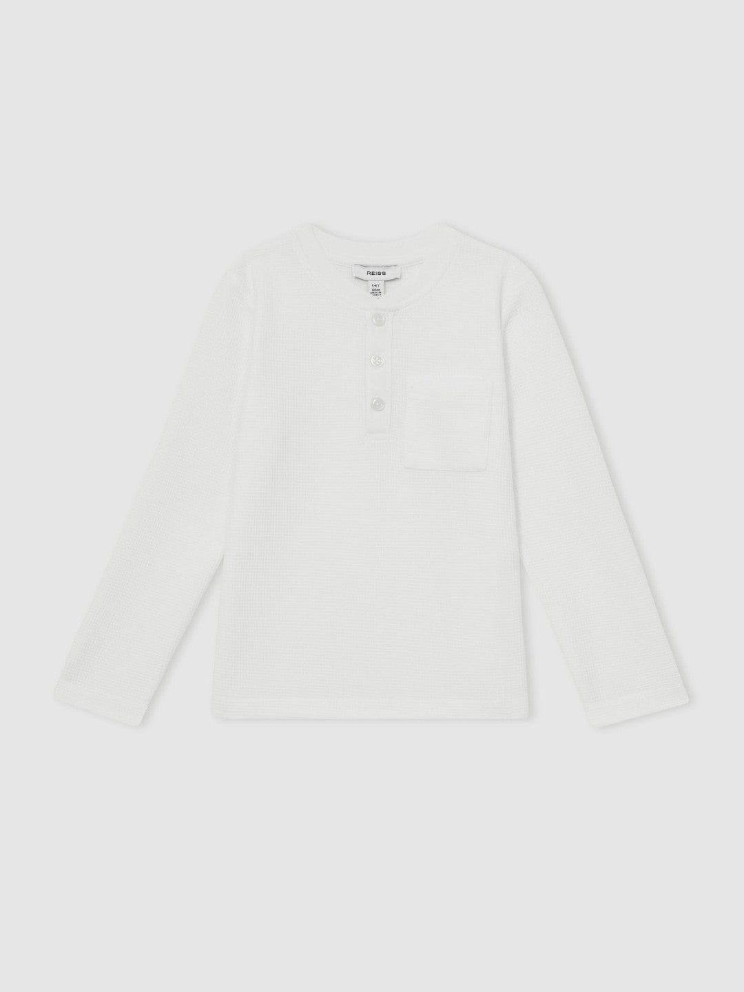 Reiss 9-13 yrs Cotton-Blend Waffle Henley T-Shirt in White