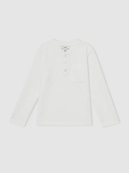 Reiss 9-13 yrs Cotton-Blend Waffle Henley T-Shirt in White