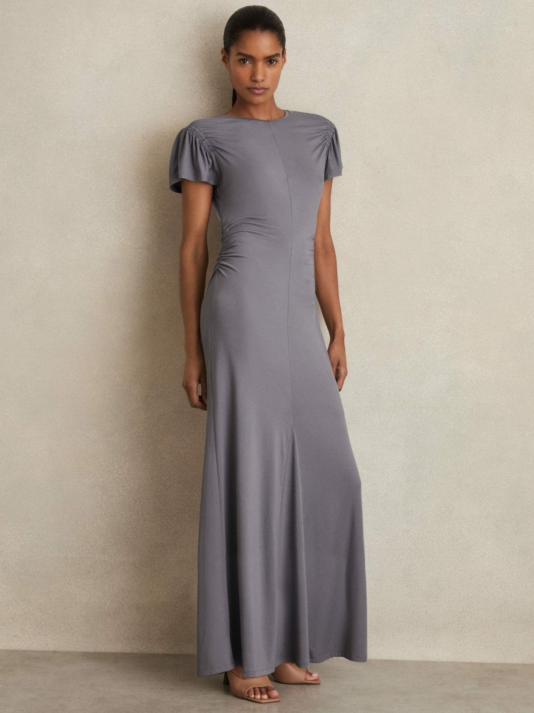 Reiss Modal Blend Ruched Jersey Dress in Grey