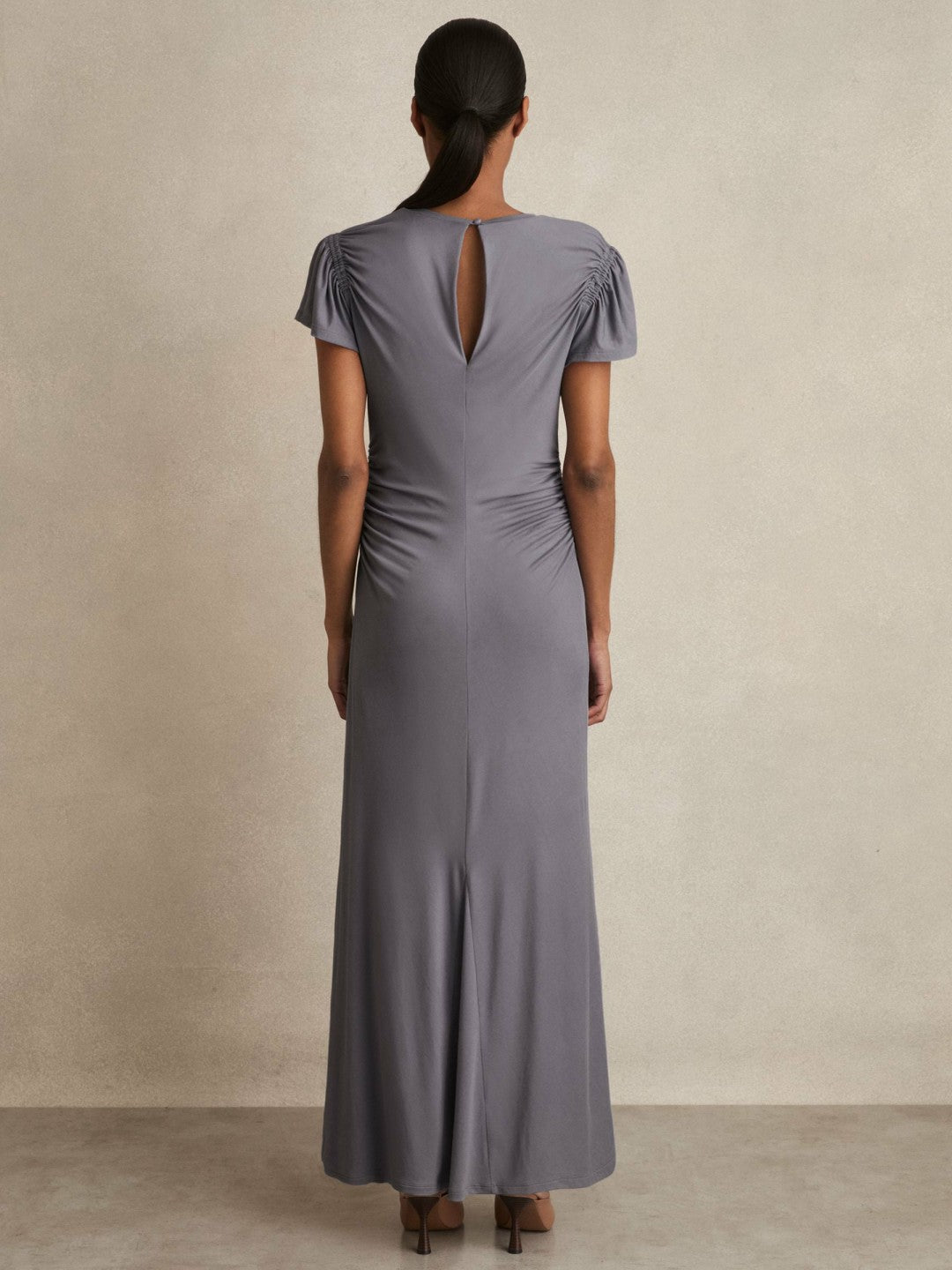 Reiss Modal Blend Ruched Jersey Dress in Grey