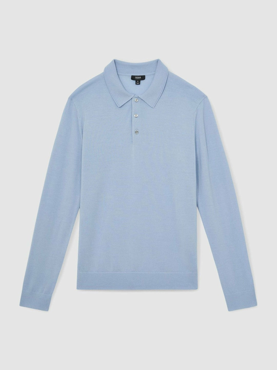 Reiss Merino Wool Long-Sleeve Polo Shirt in Soft Blue