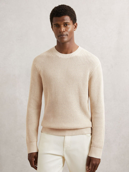 Reiss Paige Cotton Waffle-Knit Sweater in Natural