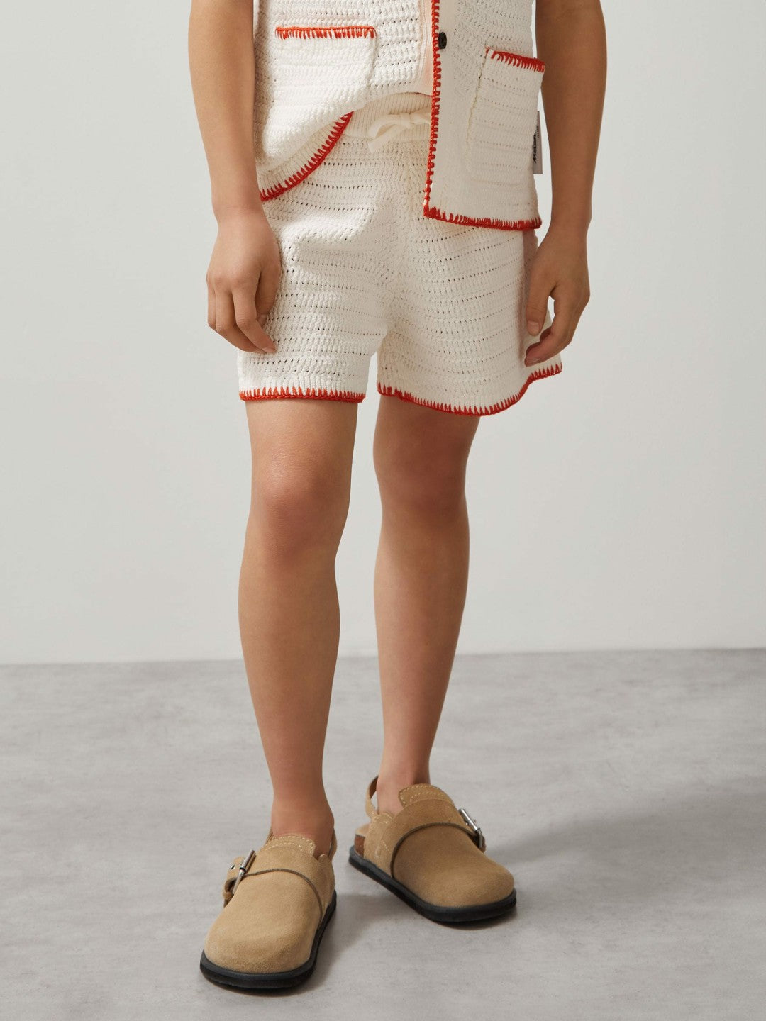 Reiss 3-9 yrs McLaren F1 Team Crochet Shorts in Off White/Orange