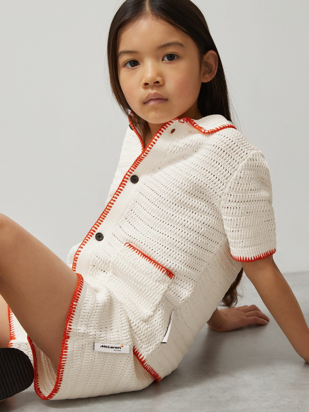 Reiss 3-9 yrs McLaren F1 Team Crochet Shorts in Off White/Orange