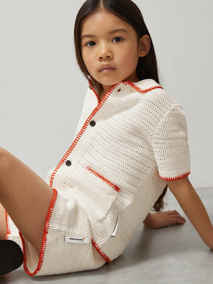 Reiss 3-9 yrs McLaren F1 Team Crochet Shorts in Off White/Orange