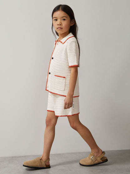 Reiss 9-13 yrs McLaren F1 Team Crochet Shorts in Off White/Orange