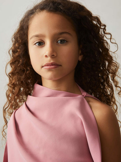 Reiss 4-9 yrs One-Shoulder Draped Dress in Pink