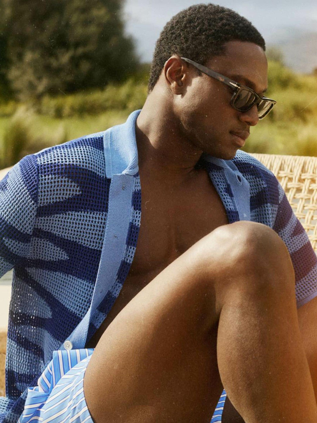 Reiss | Ché Wave Crochet Shirt in Blue