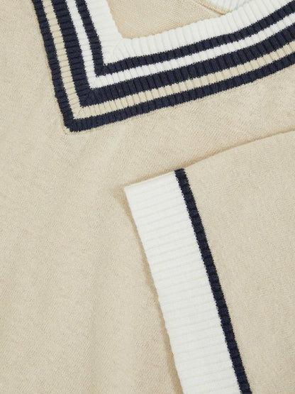 Reiss 4-9 yrs Cotton-Linen Knit V-Neck Cricket Top in Neutral